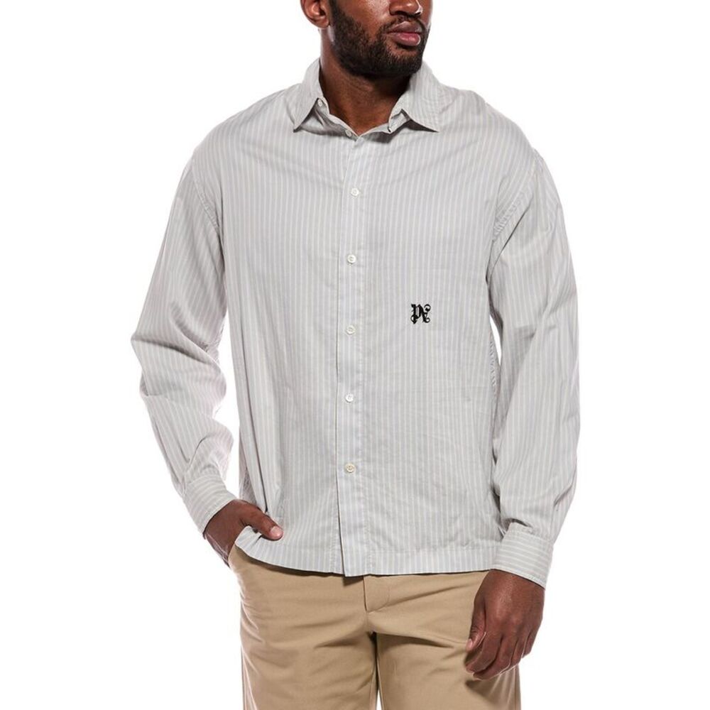 Palm Angels Mens  Stripe Shirt, Blue